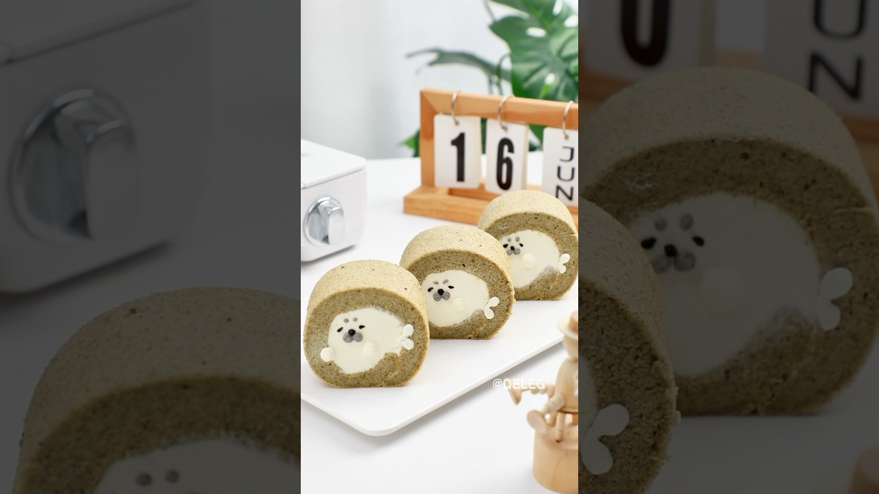 🍫Мягкий и воздушный маленький рулет с черным кунжутом Seal #выпечка #рулет #десерт #торт #мягкийторт