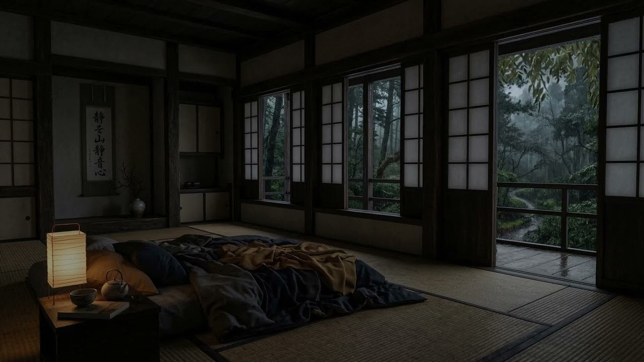 Soft Rain 🌦️ Along A Lantern Lit Japanese Alley Where Wooden Houses Glow In Mist 🏮