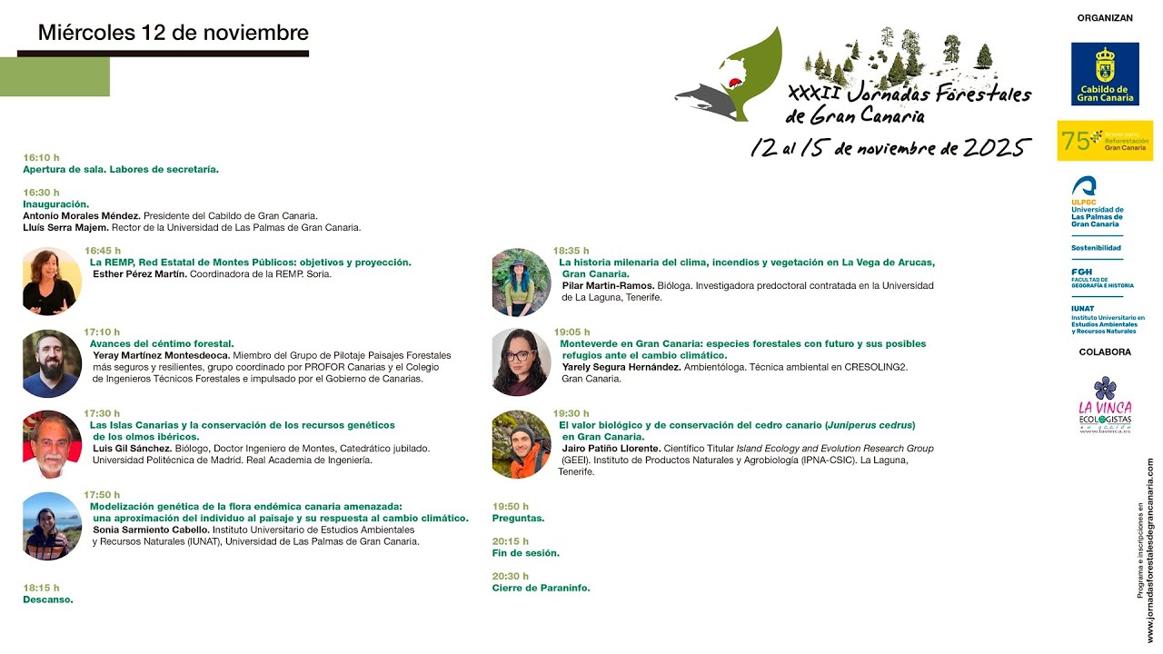 Jornada 1/3 | Miércoles 12 de noviembre 2025 - XXXII Jornadas Forestales de Gran Canaria