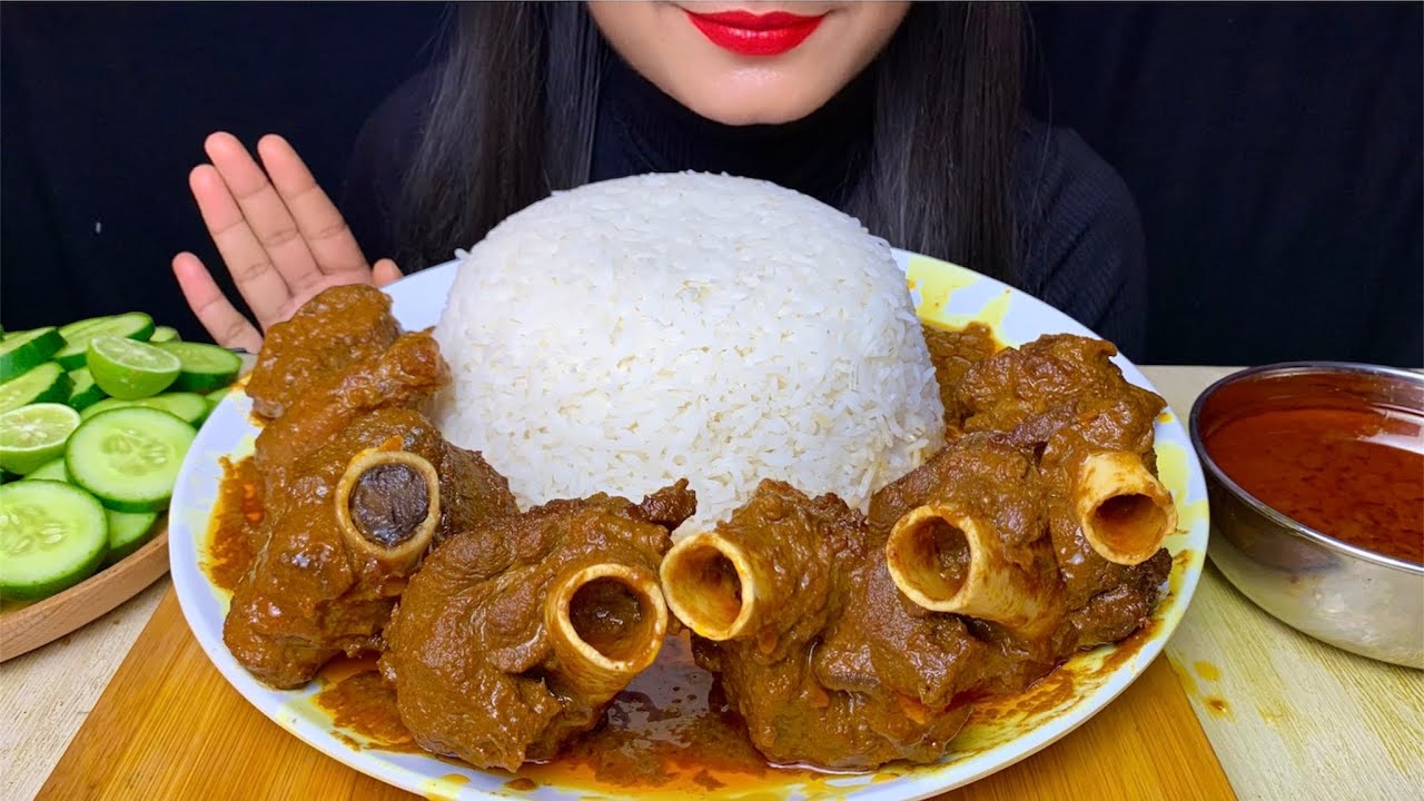 ASMR EATING MUTTON CURRY+WHITE RICE+SALAD || REAL MUKBANG (FOOD VIDEOS)
