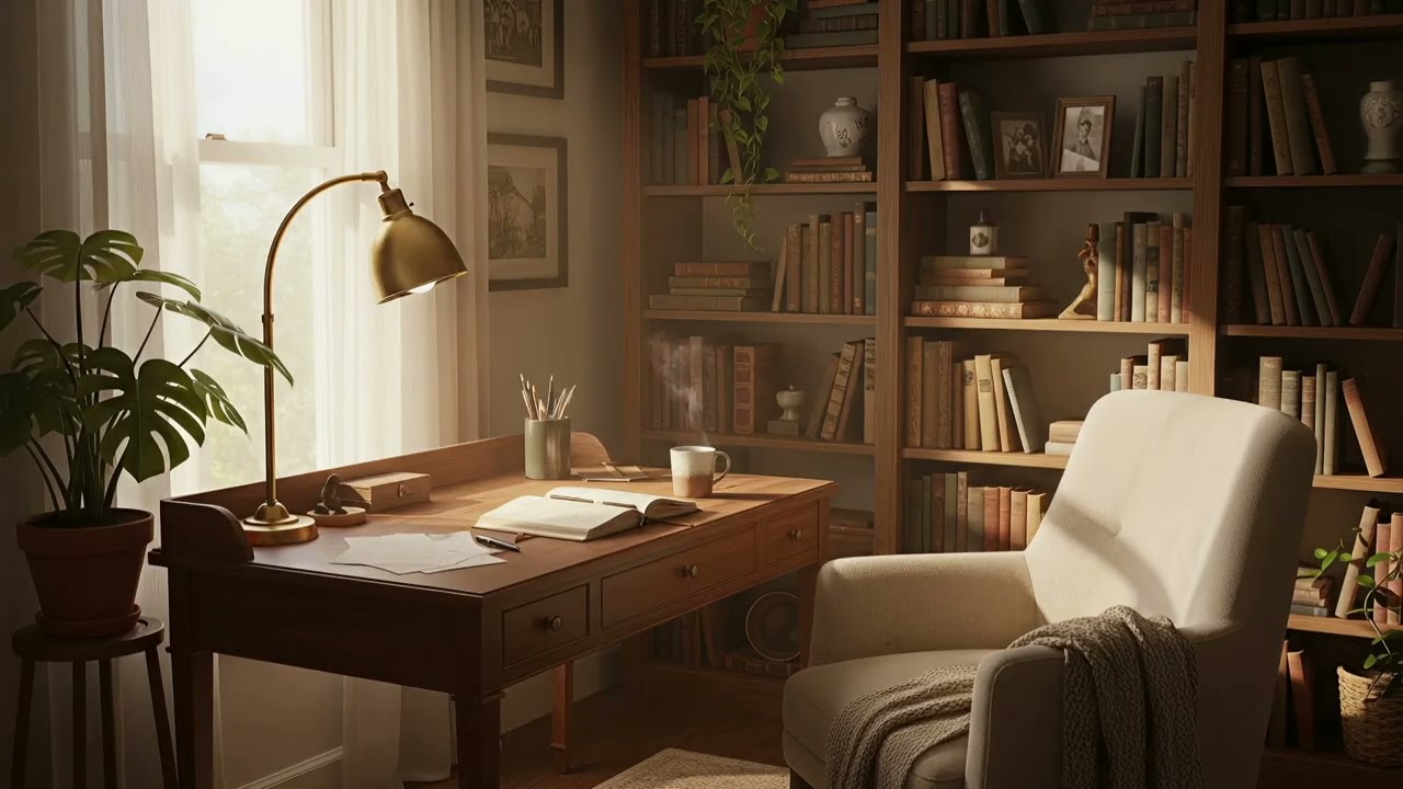 Cozy Home Office Ambience | Soft Jazz + Sunlit Room | Work, Study, Deep Focus
