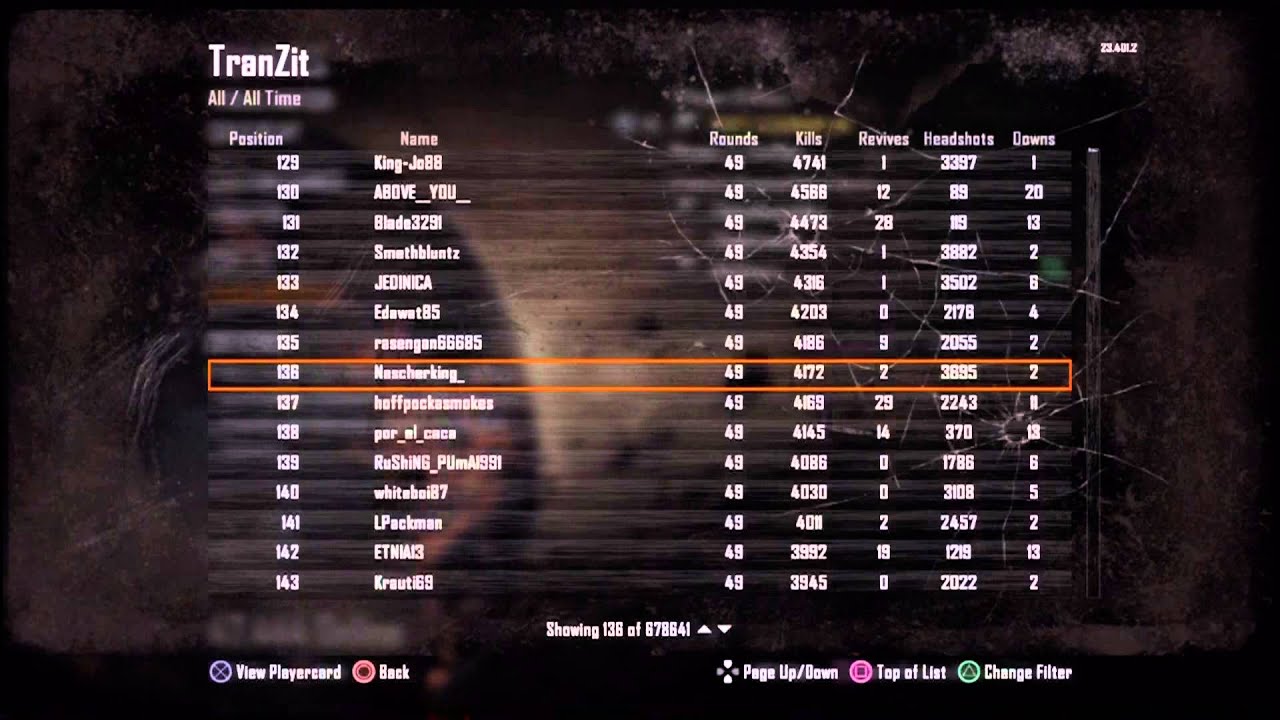Black Ops II Zombies - [PS3] All Leaderboards Up to Rank 200 12/10/2012