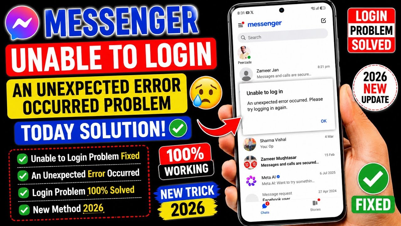 messenger unable to login an unexpected error occurred problem today | messenger login problem 2026