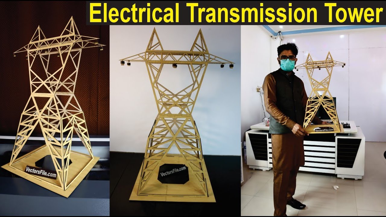 Laser Cut Electrical Transmission Tower Model by VectorsFile.com
