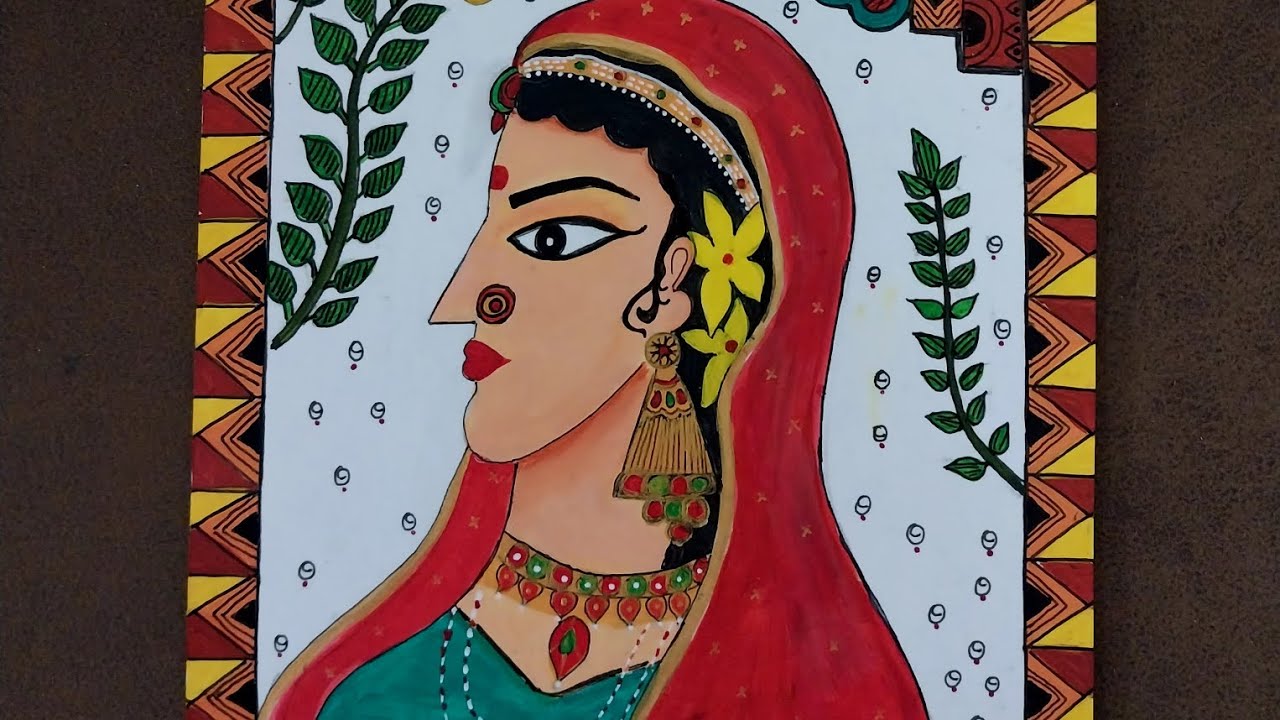 Easy Madhubani Woman painting for beginners #art #painting #acrylicpainting #madhubanipainting  
