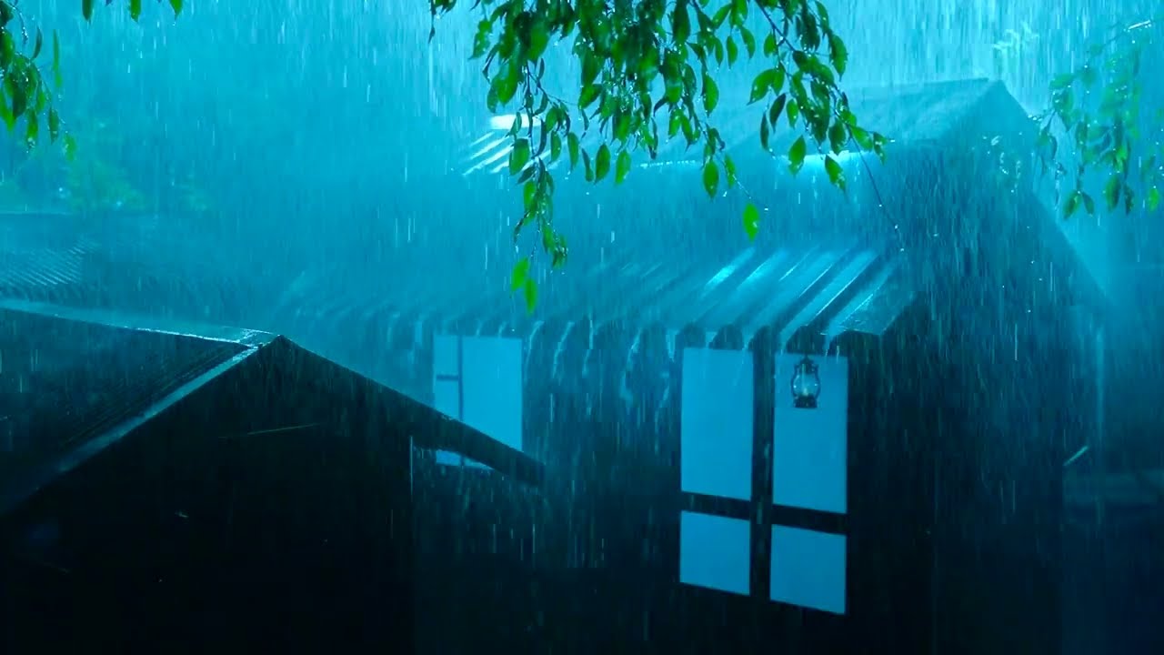 1 Hours of Rain on Tin Roof + Gentle Rolling Thunder | Calm Sleep Ambience