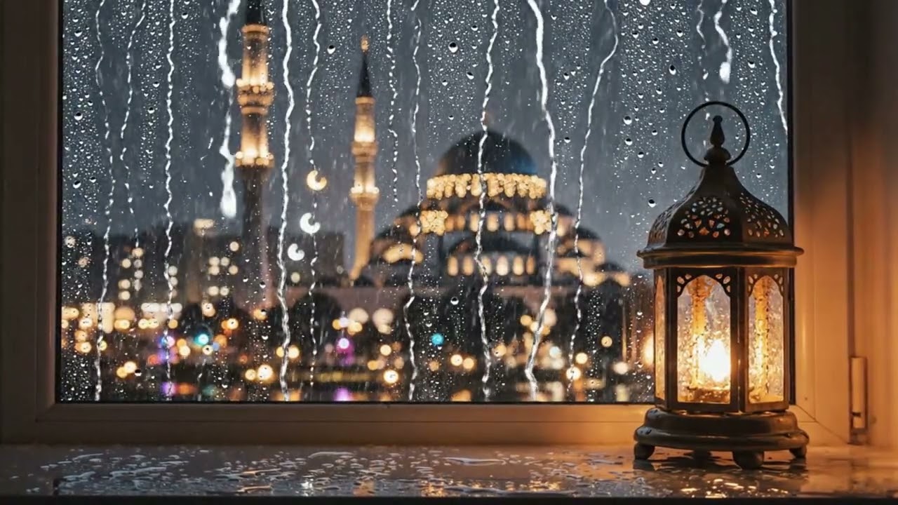Rainy Ramadan Night Window 🌧️ Cozy Ambience for Iftar & Relaxation (1 Hour)