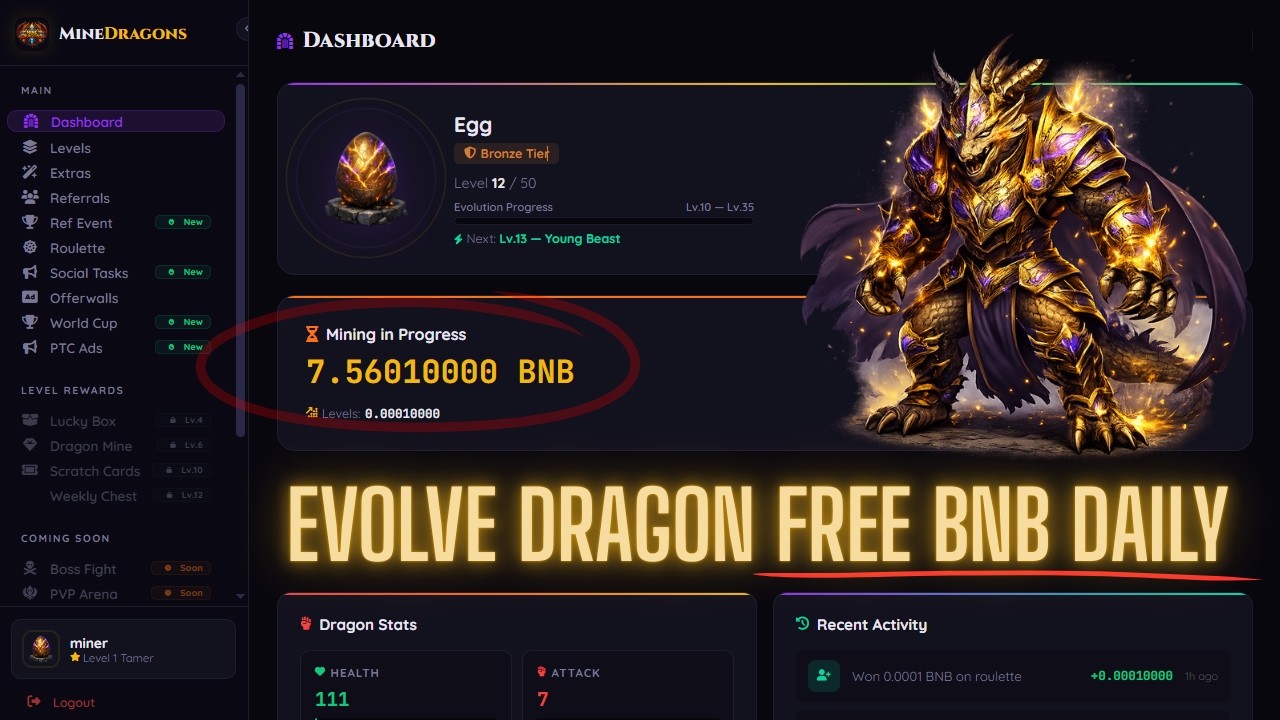 Free BNB Mining Game | MineDragons Review | No Investment | Play to Earn Crypto