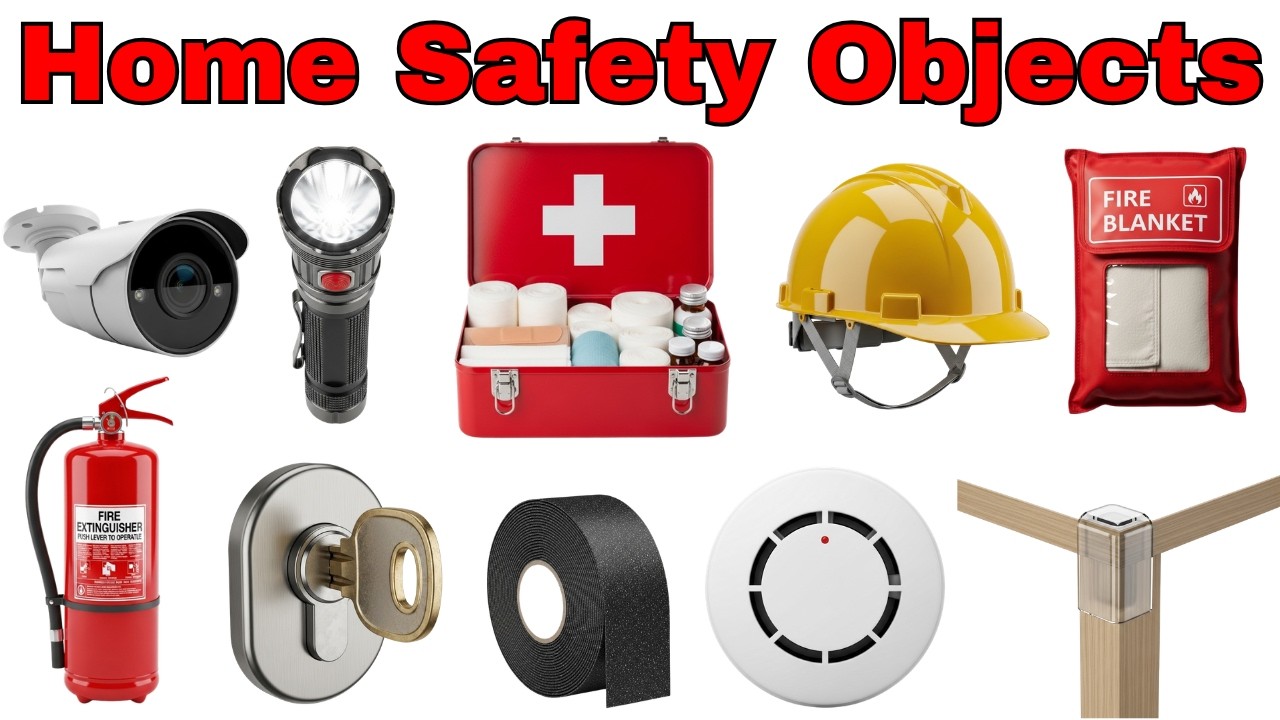20 Home Safety Objects Names for Kids 🏠 | Home Safety Items Name in Hindi & English | Kids Learning