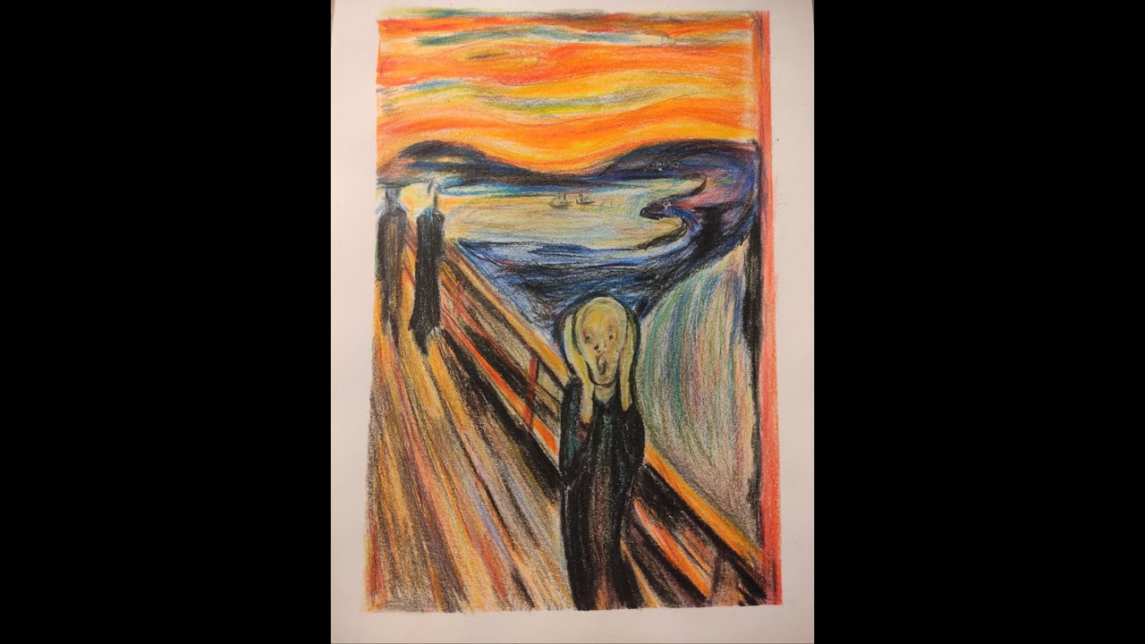 Edvard Munch Çığlık Eseri Kuru Boya Çizimi/Edvard Munch The Scream Artwork Dry Paint Drawing