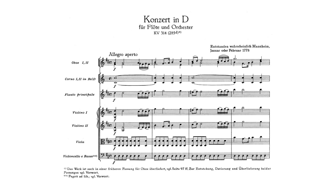 Mozart: Flute Concerto No. 2 in D major, K. 314/285d (with Score)