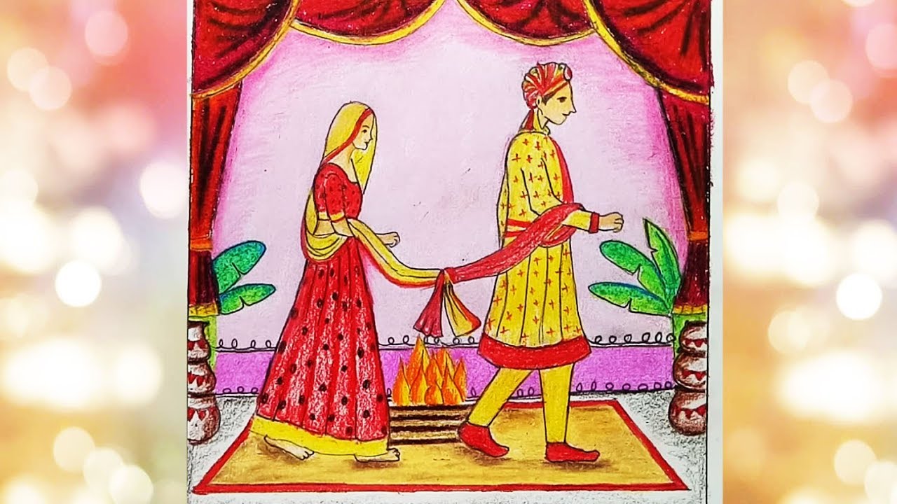 How to draw Indian wedding- Bride and Groom.Step by step(easy draw)