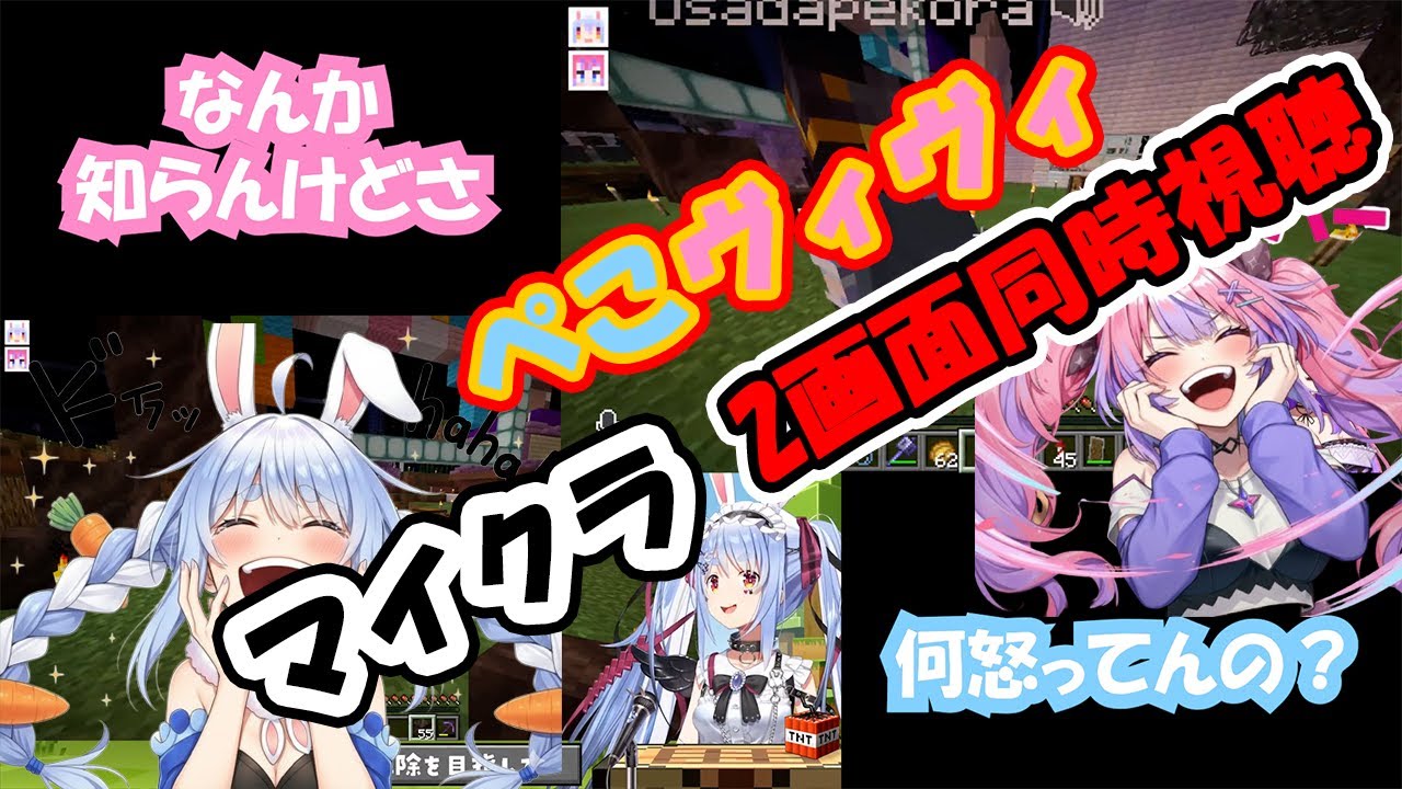 ぺこヴィヴィ２画面同時視聴！！マイクラ全実績解除への道２日目【兎田ぺこら/ホロライブ】#ぺこら切り抜き  #ホロライブ切り抜き #ヴィヴィ #マイクラ