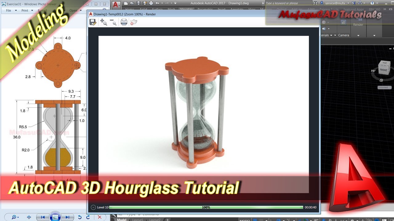 Autocad 3D Design Hourglass Modeling Tutorial Practice Exercise 51