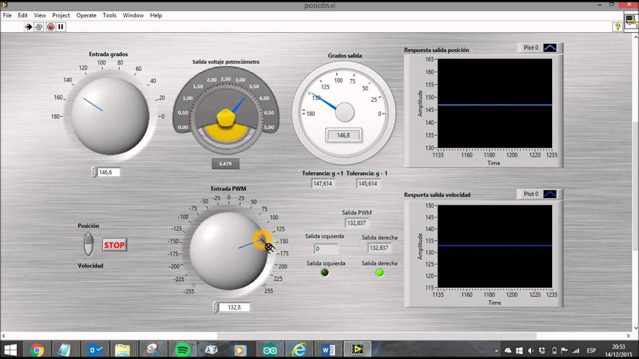 Control de posición angular y velocidad de motor de DC con LabVIEW y Arduino.
