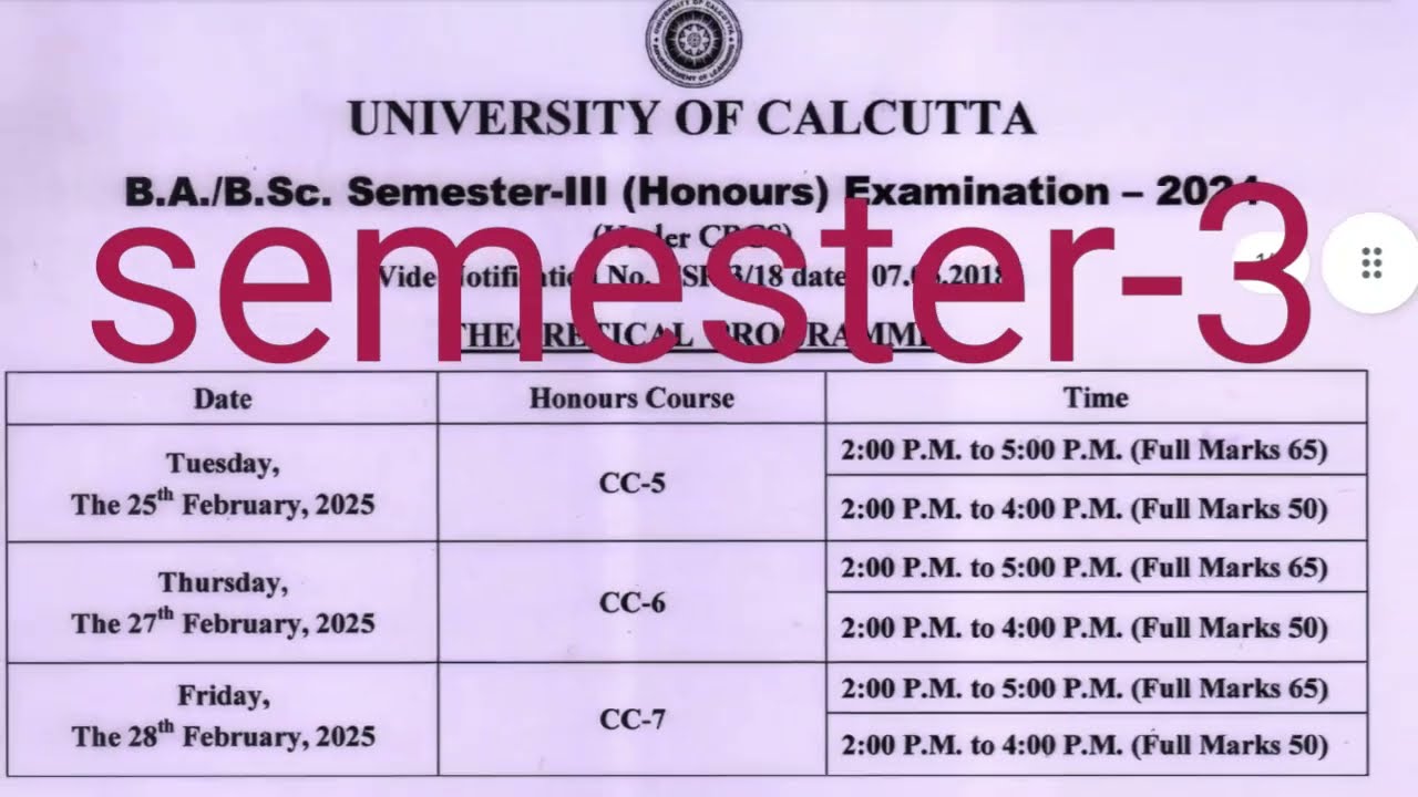 cu semester 3 2024 exam routine || cbcs | philosophy hons semester 3| BA cbcs exam routine