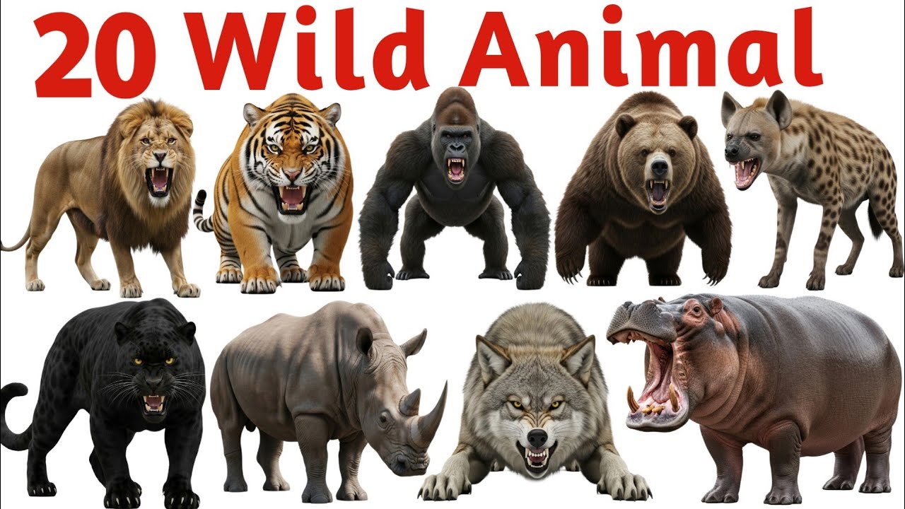 20 जंगली जानवरों के नाम | Wild Animals Names for Kids | Animals Learning Video