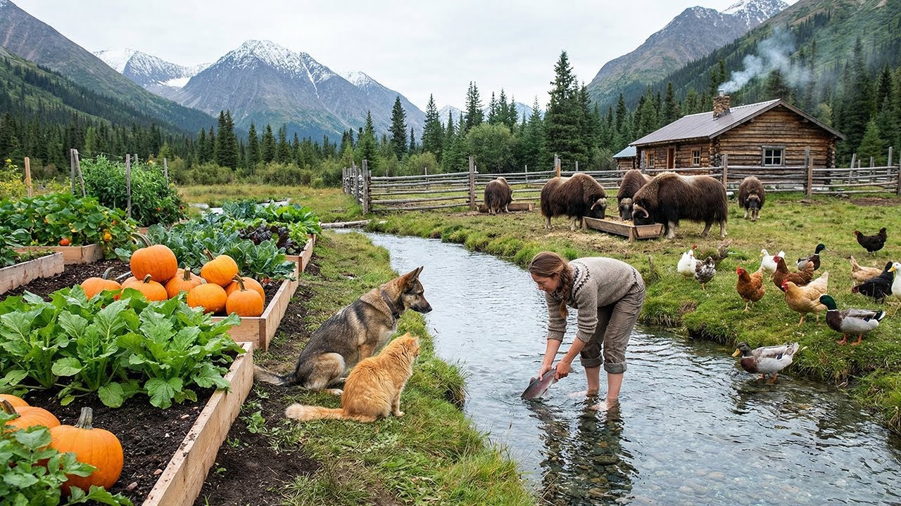 Harvesting chicken eggs and catching salmon.