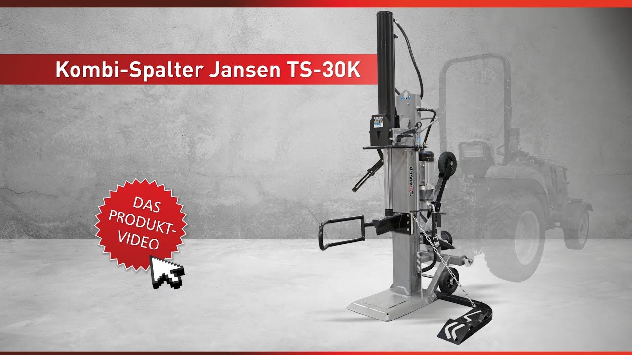 Holzspalter Jansen® TS-30K, 30 t KOMBIGERÄT (Zapfwelle+Elektromotor), Traktorspalter, Stammheber
