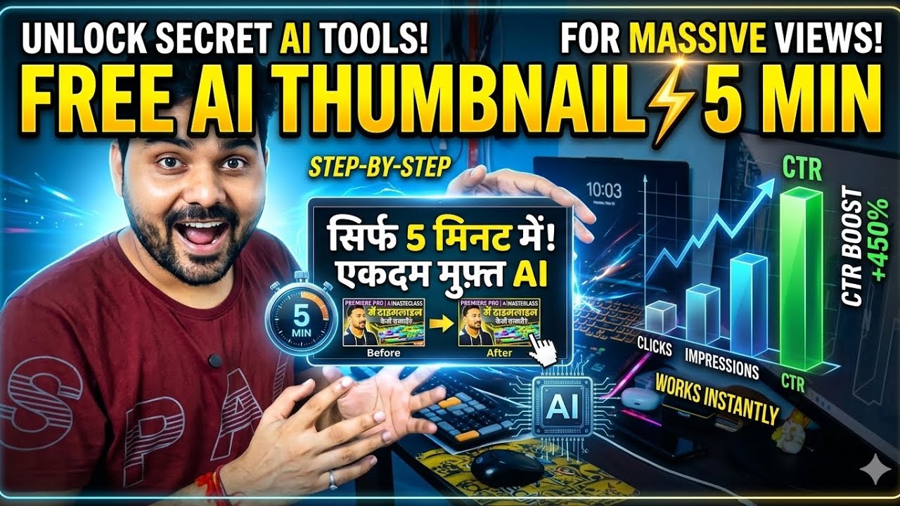 AI से 5 मिनट में Professional YouTube Thumbnail कैसे बनाएं? | Free AI Thumbnail Generator Tutorial