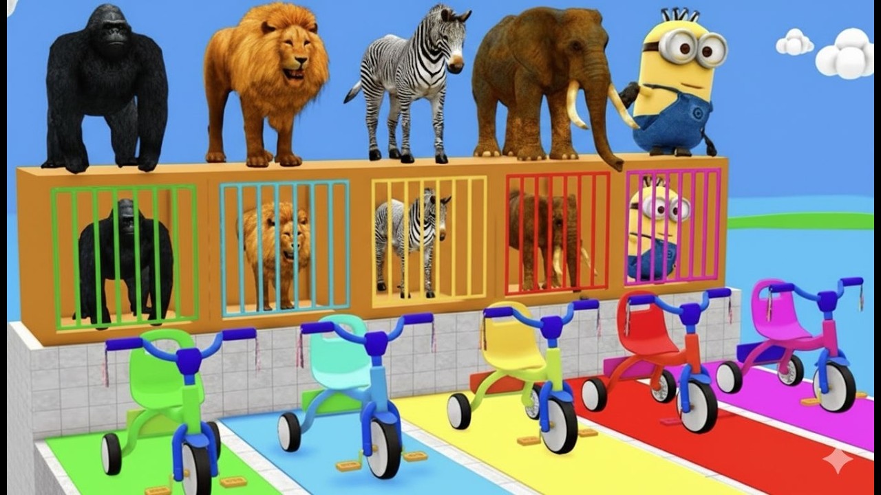 Long Slide Game With Cow Elephant Gorilla Hippopotamus Tiger 3d Animal Game Funny 3d Animals