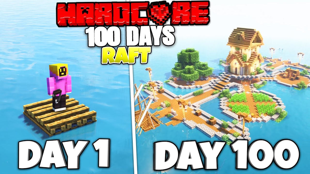 I Survived 100 Days Stranded On A RAFT In Minecraft Hardcore!