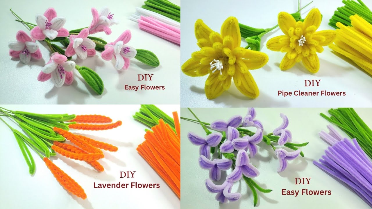 DIY Tutorial Flowers ! Pipe Cleaner Easy Idea to make 4 Flowers | Handmade with pipe cleaner.