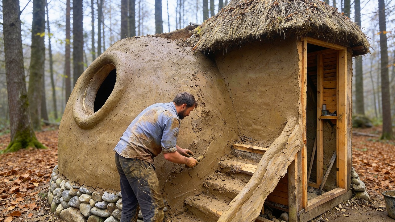 I Built a FREE Bushcraft Clay Shelter Alone in the Forest | Start to Finish