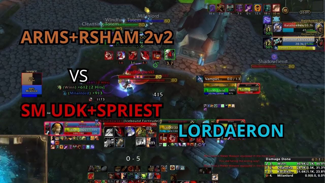 Arms + Rsham vs SM Unholy DK + Shadow Priest 2v2 | WotLK Warmane Lordaeron