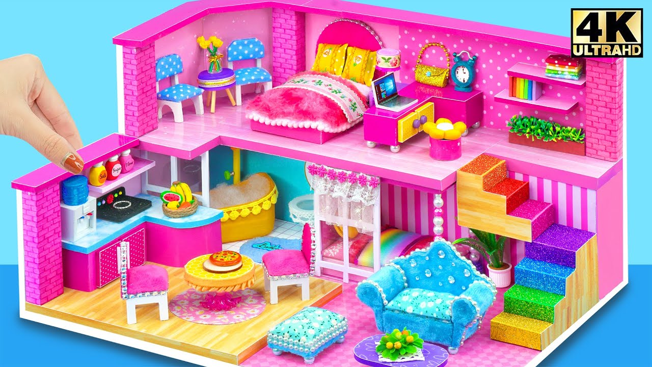 Make Pink 2-Storey Handmade Apartment with Two Bedrooms and Surrounding Wall ❤️ DIY Miniature House