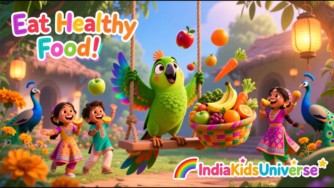 Eat Healthy Food Song 🦜 | Fruits & Vegetables | Kids Song | IndiaKidsUniverse 🌈