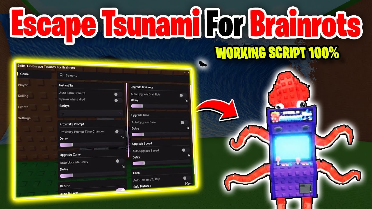 Скрипт Escape Tsunami For Brainrots *Без ключа* Скорость передвижения в хабе Solix, бесконечный п...
