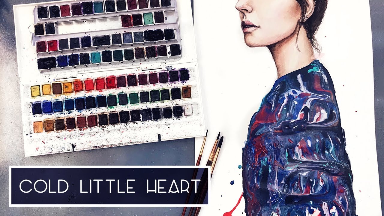 Cold Little Heart | Time Lapse Watercolour Speed Painting | Paint Pouring