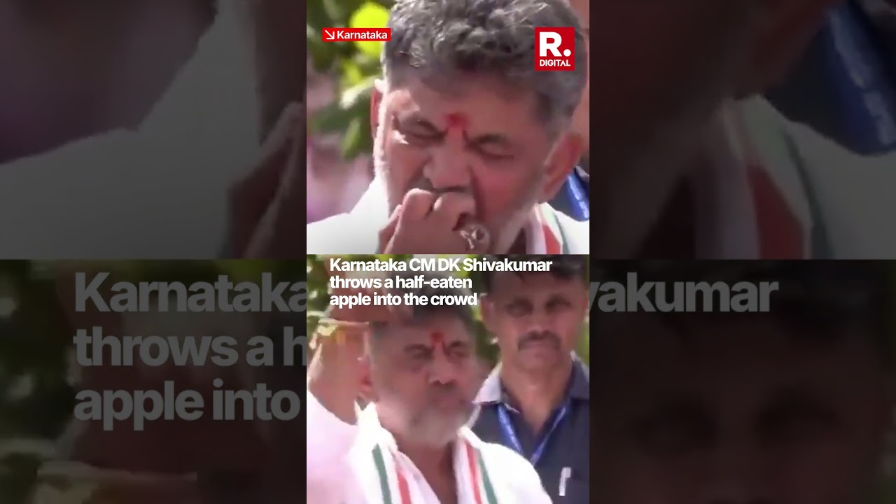 Karnataka CM DK Shivakumar Half-Eaten Apple Then Tosses It Into Crowd