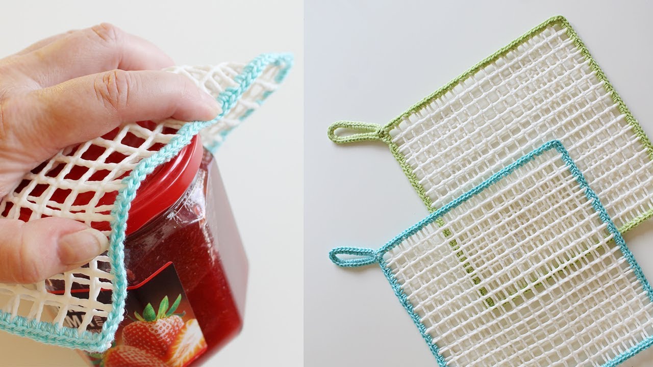DIY jar opener. Make jar gripper with anti-slip net and crochet