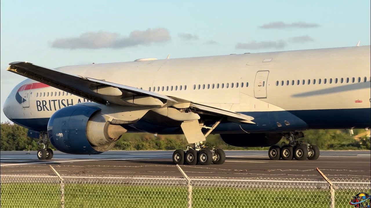 Sunset departures in Antigua at V.C Bird International Airport: B777, A330NEO + more