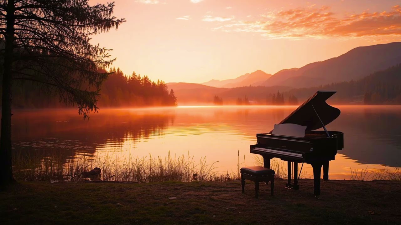 Sunset Lake Piano Music 🌅 Calm Forest & Mountain Ambience for Relaxation and Sleep