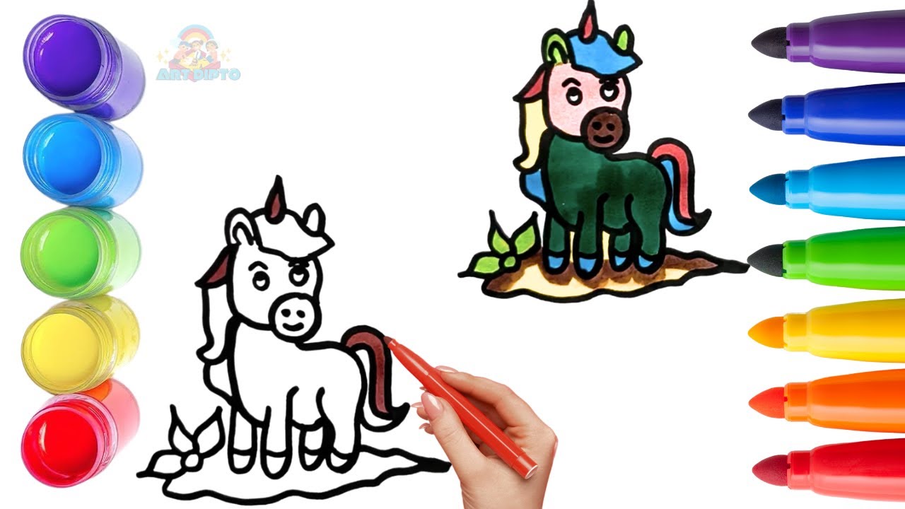 How To Draw cute Unicorn Drawing, Painting & Coloring For Kids and Toddlers_ Child Art 🐋🌈🎨