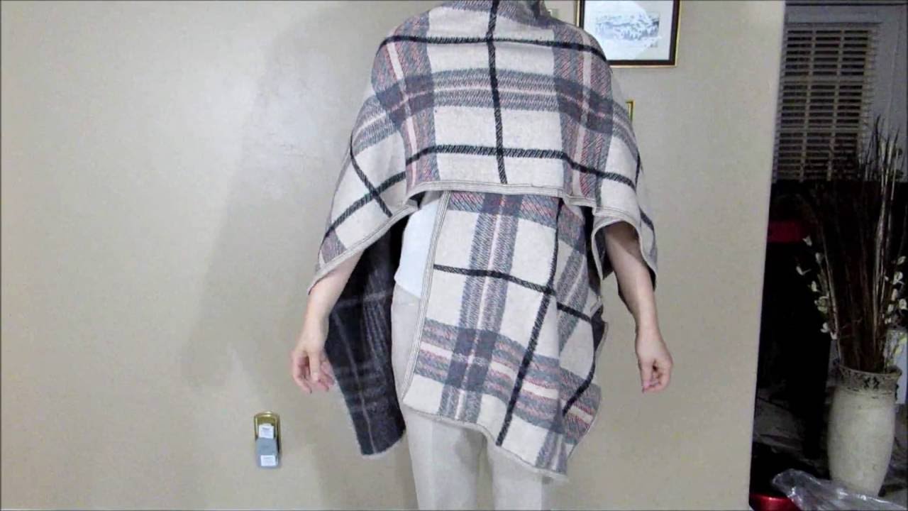 Womens Winter Tartan Knitted Scarf Blanket Cardigans Shawl Poncho