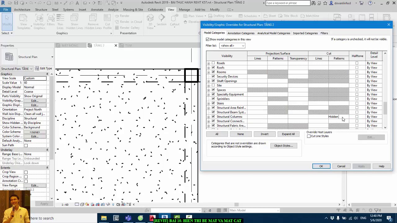 [REVIT] Bài 10. Hiệu chỉnh hiển thị bề mặt và mặt cắt chuẩn bản vẽ kỹ thuật