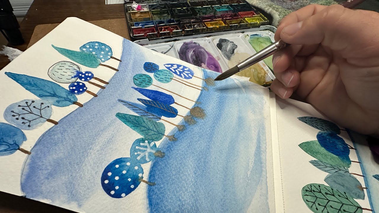 Watercolor Journal Day 2 (Whimsical Folk Inspired trees)