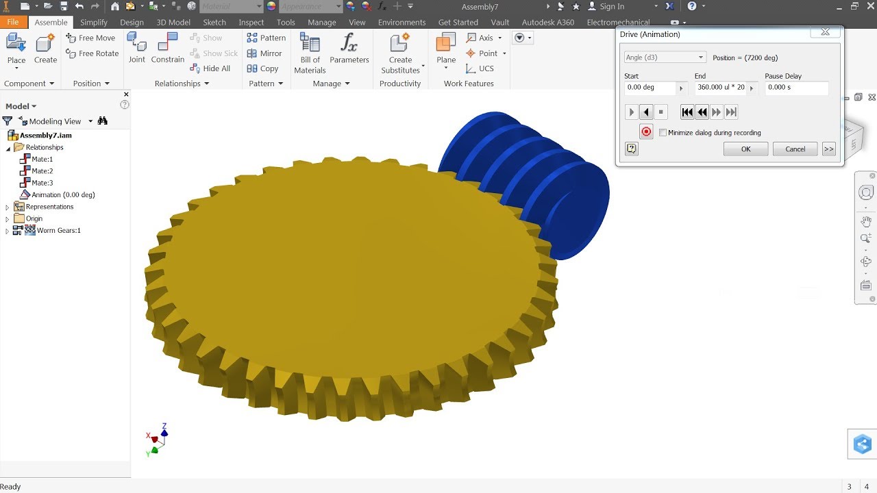 Autodesk Inventor Tutorial Worm Gear Animation