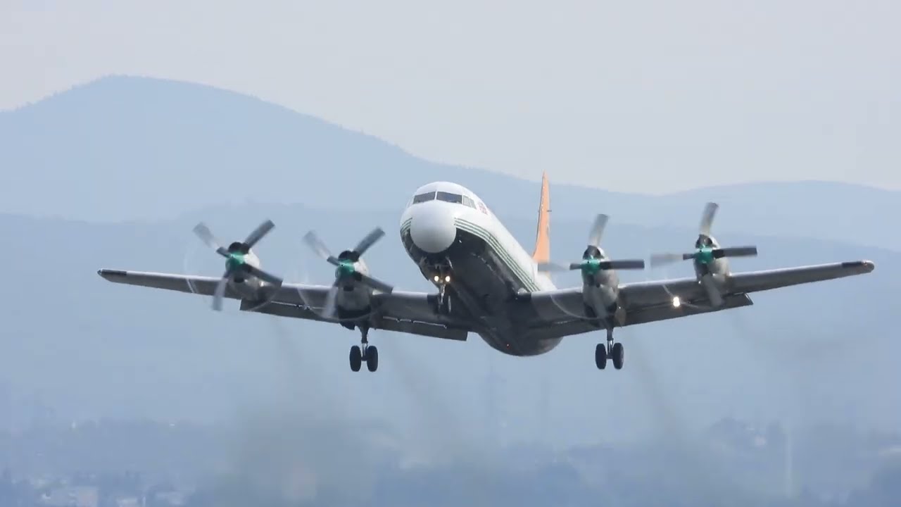 Buffalo Airways Lockheed L-188AF Electra C-GXFC Short Landing and Takeoff Runway 24 CYQB