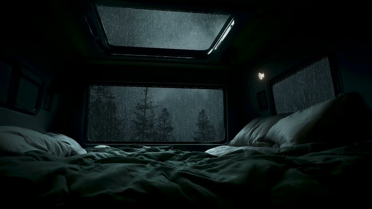 Forest Rain at Night in a Quiet Camper Van | Deep Sleep Rain Sounds & Cozy Van Life Ambience