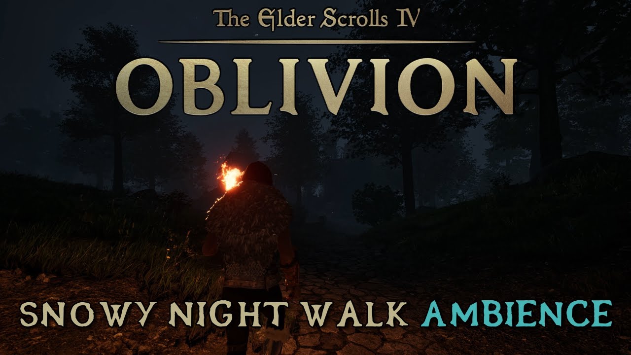 Snowy Night Walk | Oblivion Remastered Ambience (4k)