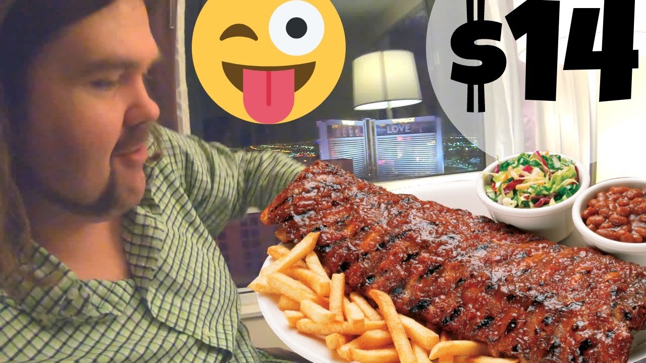 Barbeque BBQ Ribs Deal on Las Vegas Strip. Cheap Eats Ellis Island. $14 Ribs & Chicken