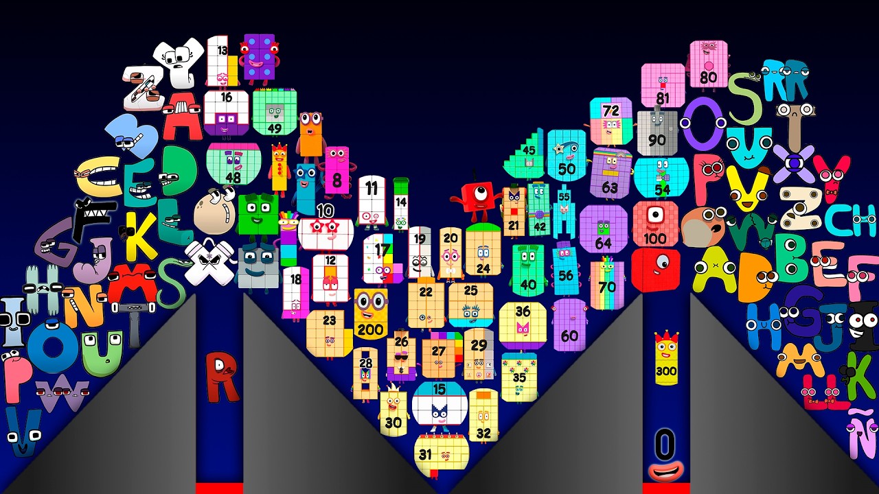 ALL NEW NUMBERBLOCKS vs ALPHABET LORE vs SPANISH ALPHABET LORE Marble Race In Algodoo!