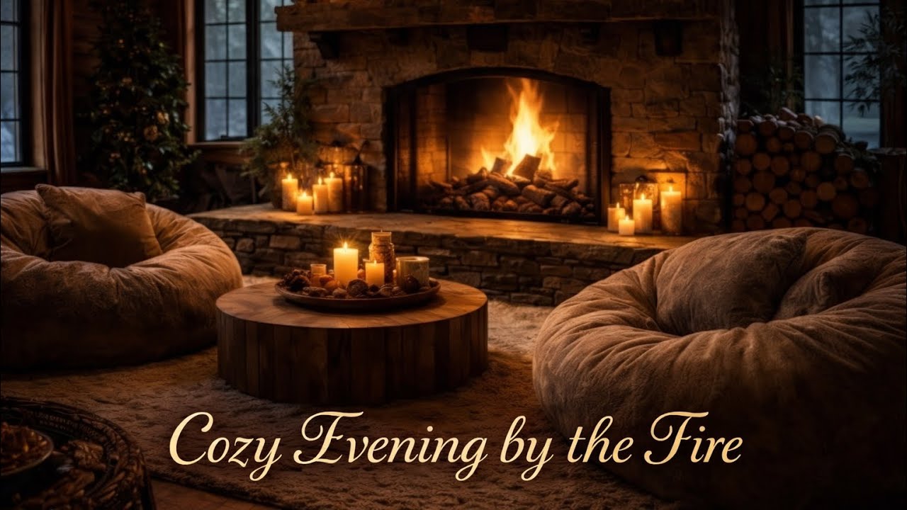 Cozy Fireplace Rustic Cabin 🌙 Soft Night Lights & Peaceful Evening Ambience