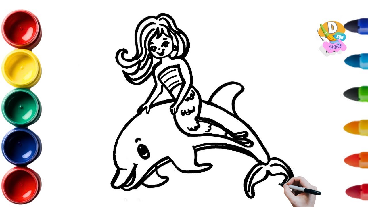 Cute Mermaid Riding a Dolphin 🧜‍♀️🐬 | Kids Drawing