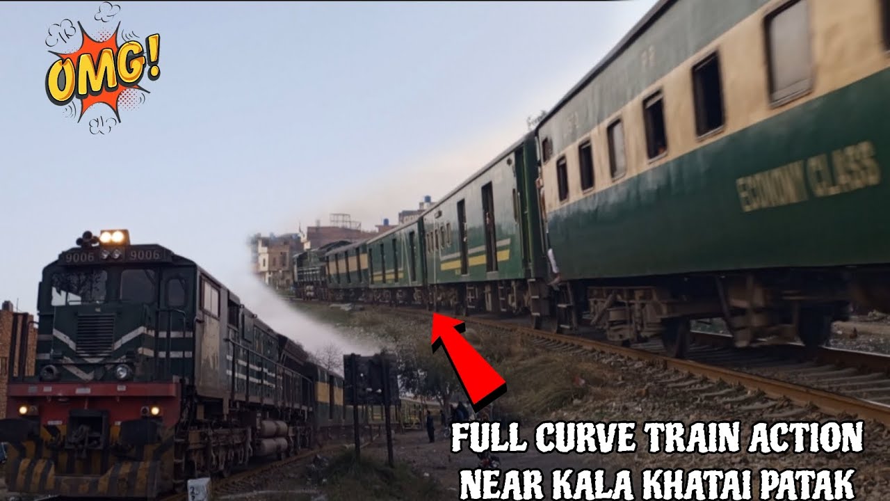 Karakoram full curve train action / near shahdara station / 3 line view / 4 train fast action 